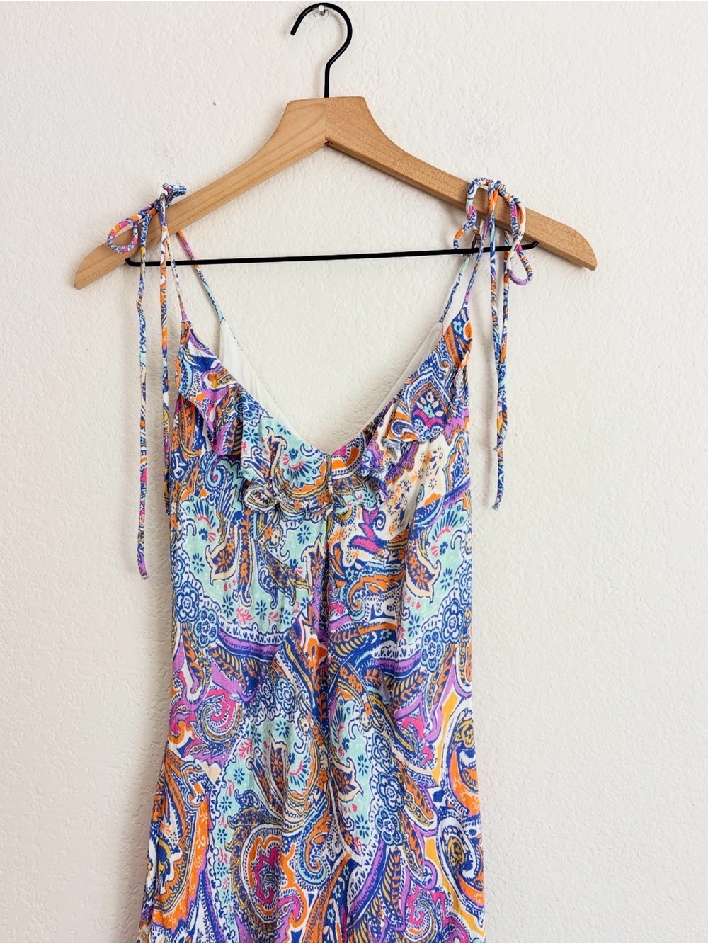 Anthropologie Paisley Boho Colorful Tie Shoulder Midi Dress
